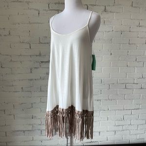 Bad Little County Girl White Tank Top Leather Fringe NWT Large Western Nashville